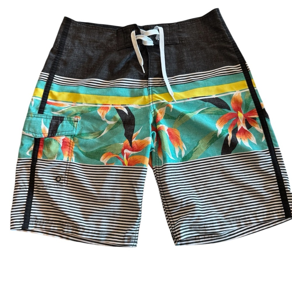 Mossimo Supply Co. Black and Tropical Floral Swim Trunks 32